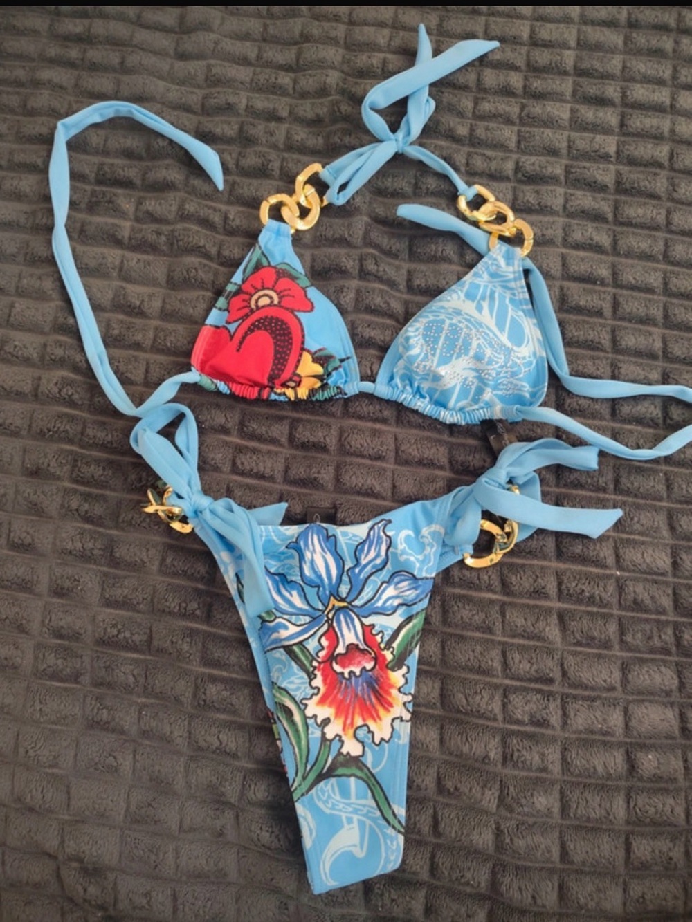 Ed hardy Blue Floral Tie Bikini Set - Women Swim